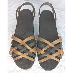 Crocs Huarache Mini Wedge Womens 10 Sandal Espresso Brown Coastal Summer